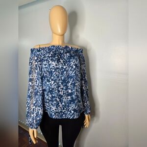 WAYF Woman's Blue Floral Off-Shoulder Top Size S